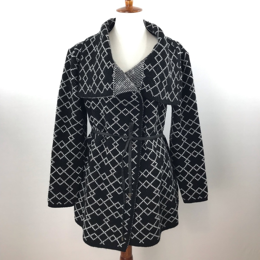 Ava Couture Oversized Black & White Long Sleeve Cardigan Sweater - Size S